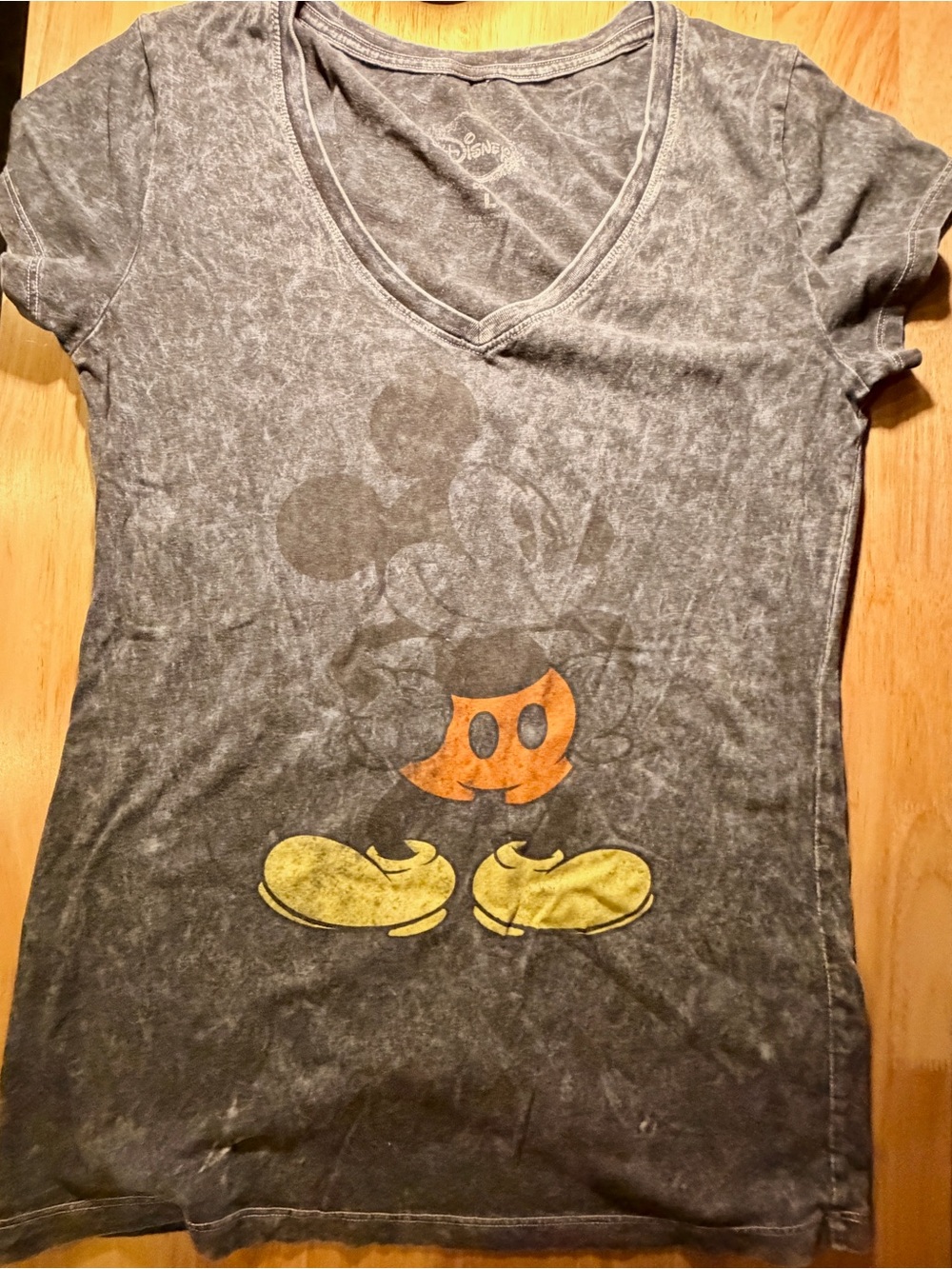 Disney Gray Mickey Graphic V-Neck Tee for Women